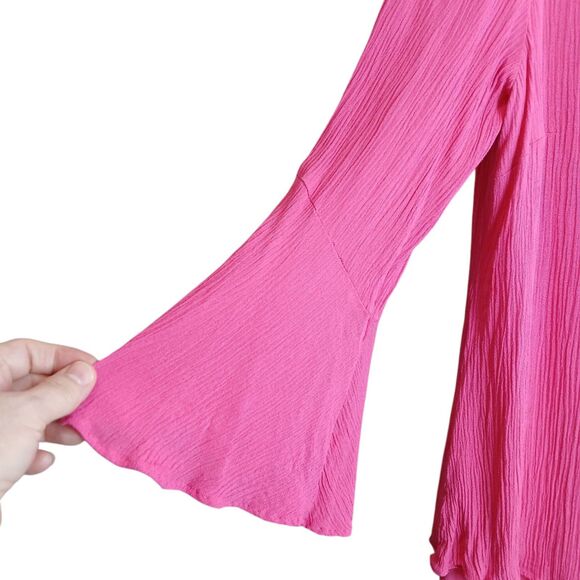 Soft Surroundings Bright Pink Gauze Lined Tunic Petite Medium 3/4 Flare Sleeves - Picture 4 of 8